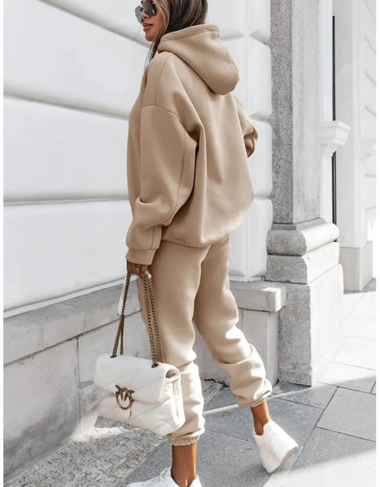 Pale Khaki Chunky Two-piece Hooded Sweatsuit