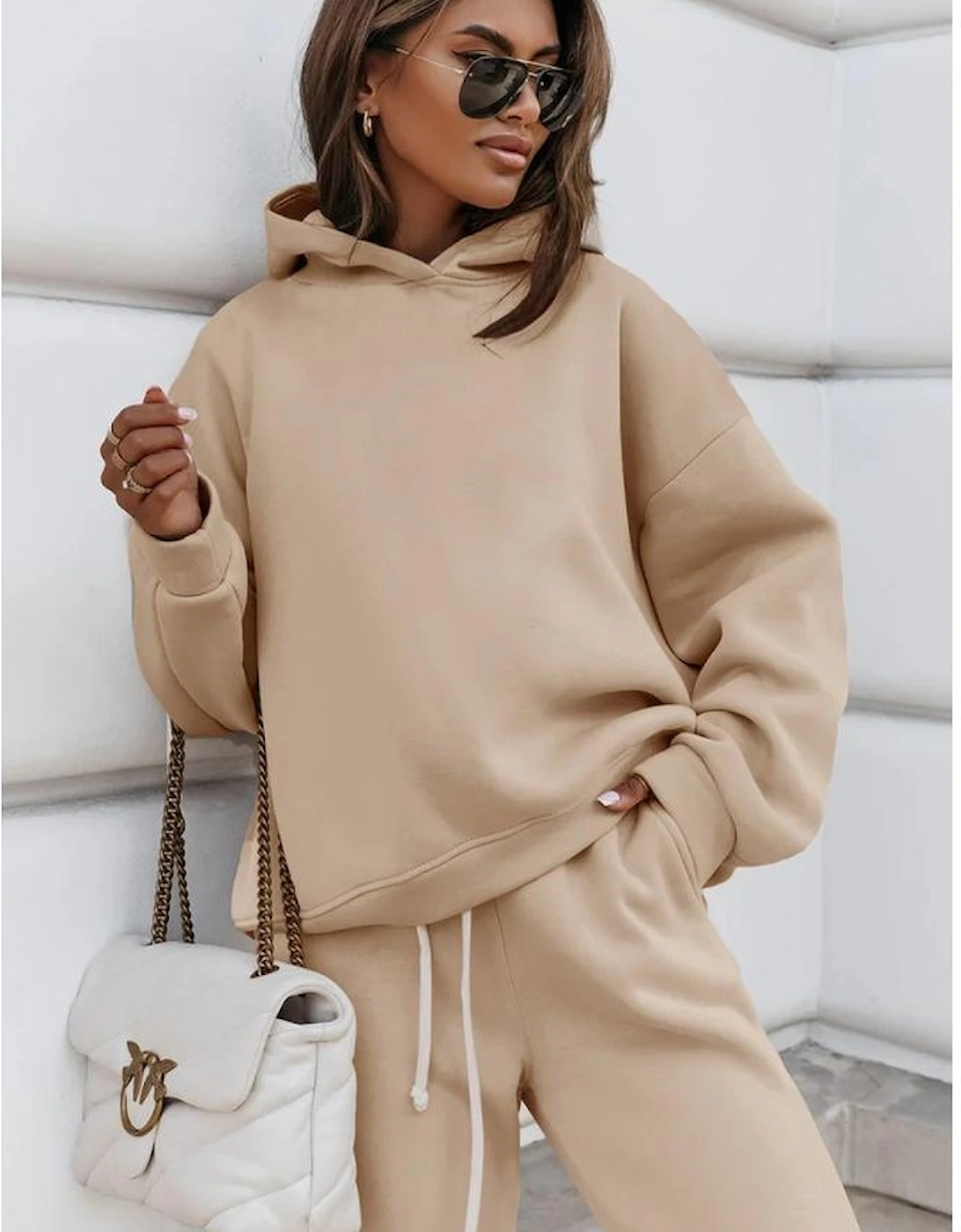 Pale Khaki Chunky Two-piece Hooded Sweatsuit