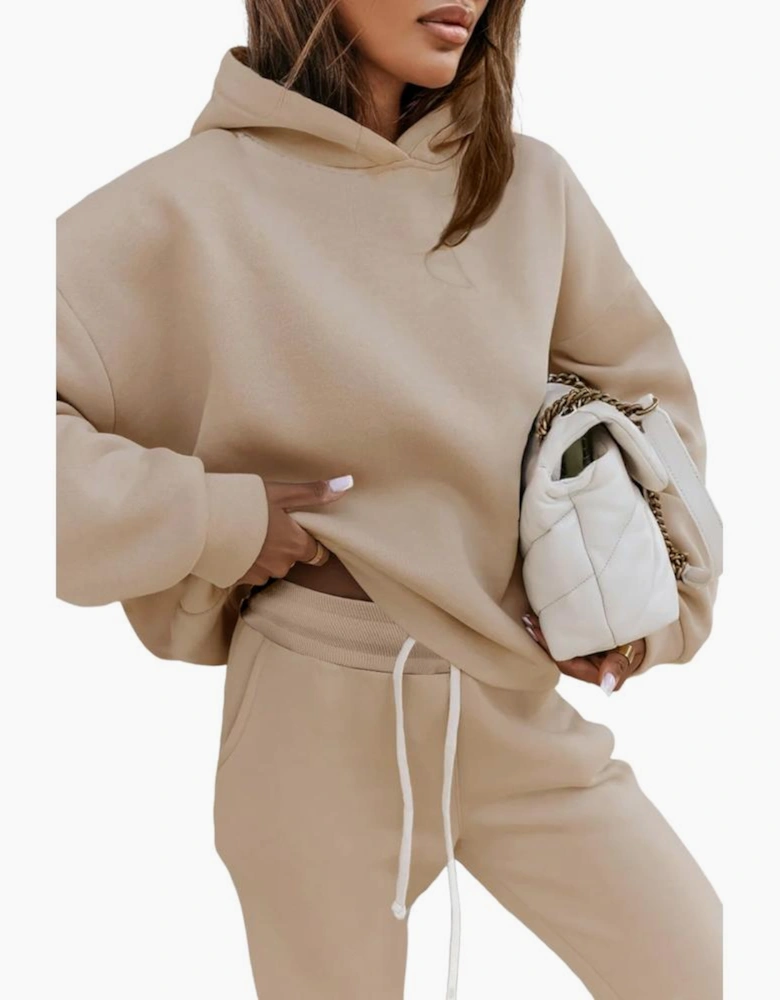 Pale Khaki Chunky Two-piece Hooded Sweatsuit
