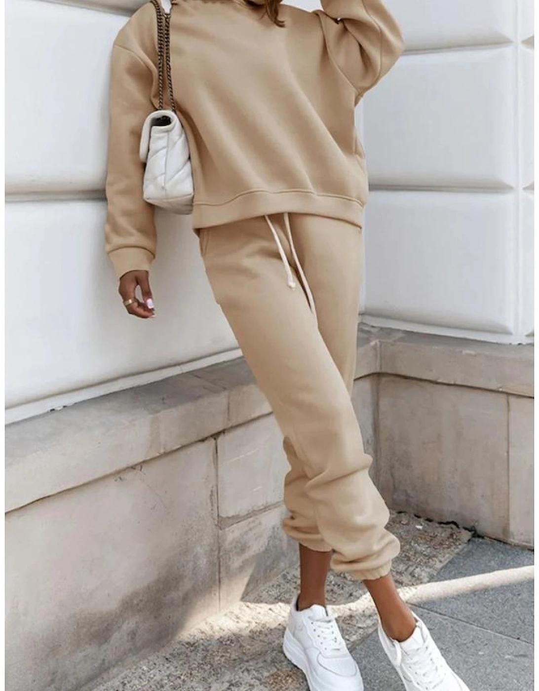 Pale Khaki Chunky Two-piece Hooded Sweatsuit