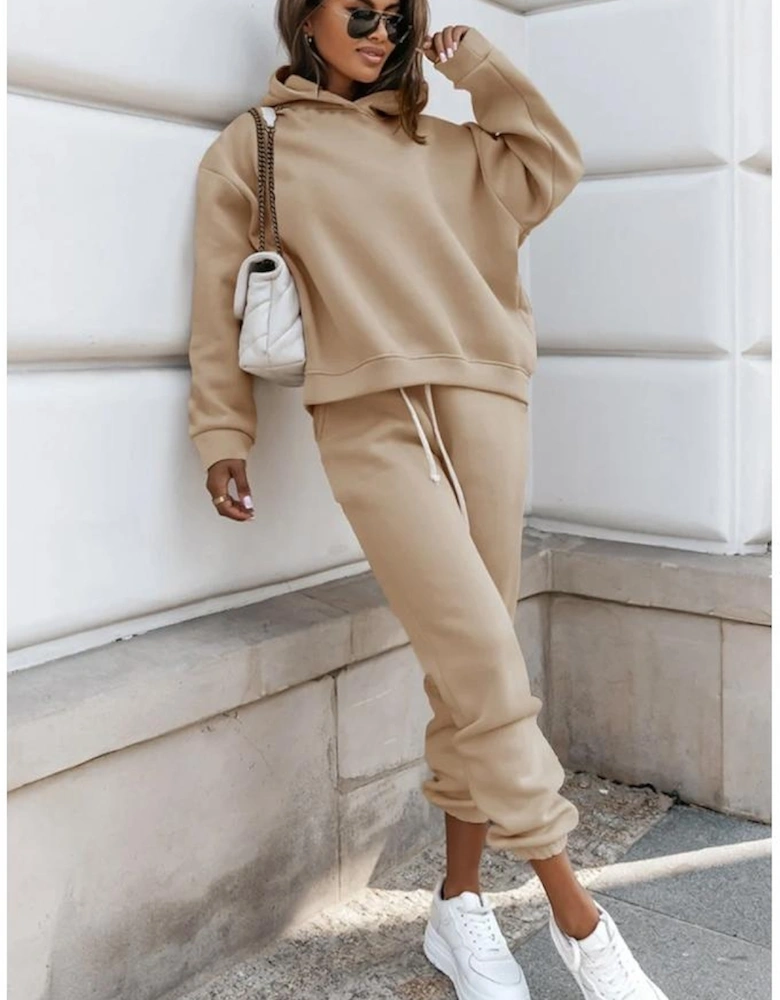 Pale Khaki Chunky Two-piece Hooded Sweatsuit