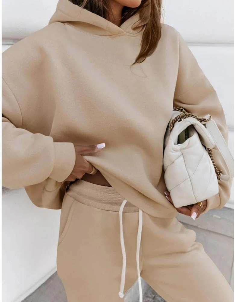 Pale Khaki Chunky Two-piece Hooded Sweatsuit