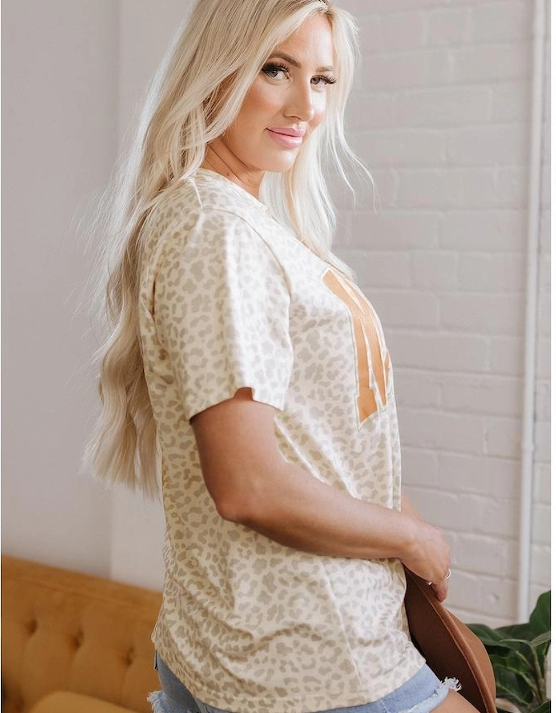 Yellow MAMA Letter Graphic Leopard Loose Tee