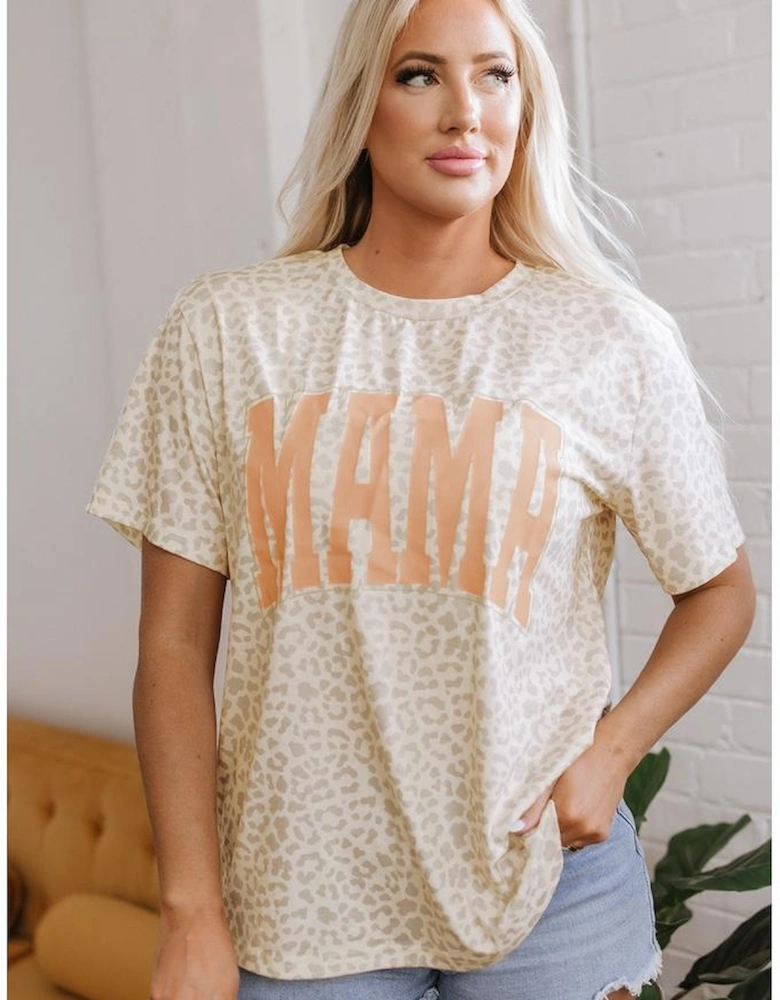 Yellow MAMA Letter Graphic Leopard Loose Tee
