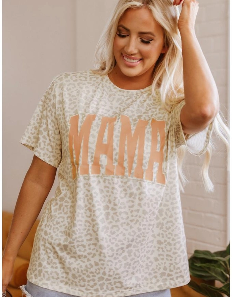 Yellow MAMA Letter Graphic Leopard Loose Tee