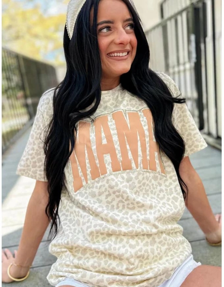 Yellow MAMA Letter Graphic Leopard Loose Tee