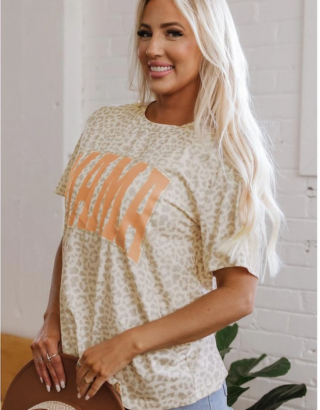 Yellow MAMA Letter Graphic Leopard Loose Tee