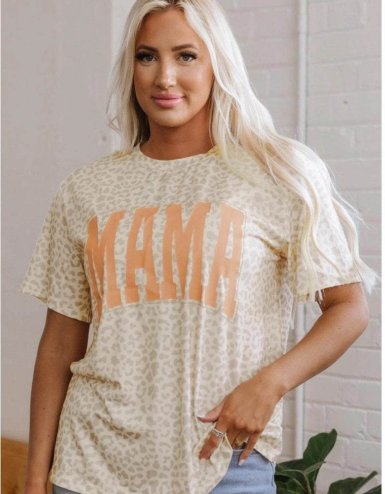 Yellow MAMA Letter Graphic Leopard Loose Tee