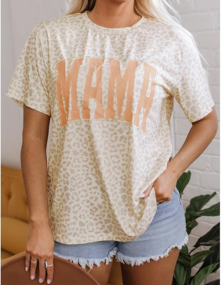 Yellow MAMA Letter Graphic Leopard Loose Tee
