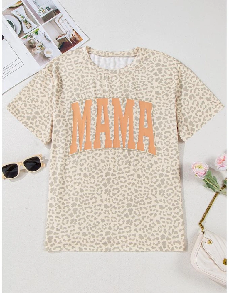 Yellow MAMA Letter Graphic Leopard Loose Tee