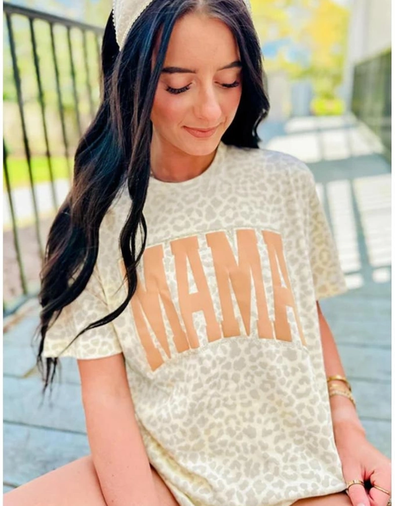 Yellow MAMA Letter Graphic Leopard Loose Tee