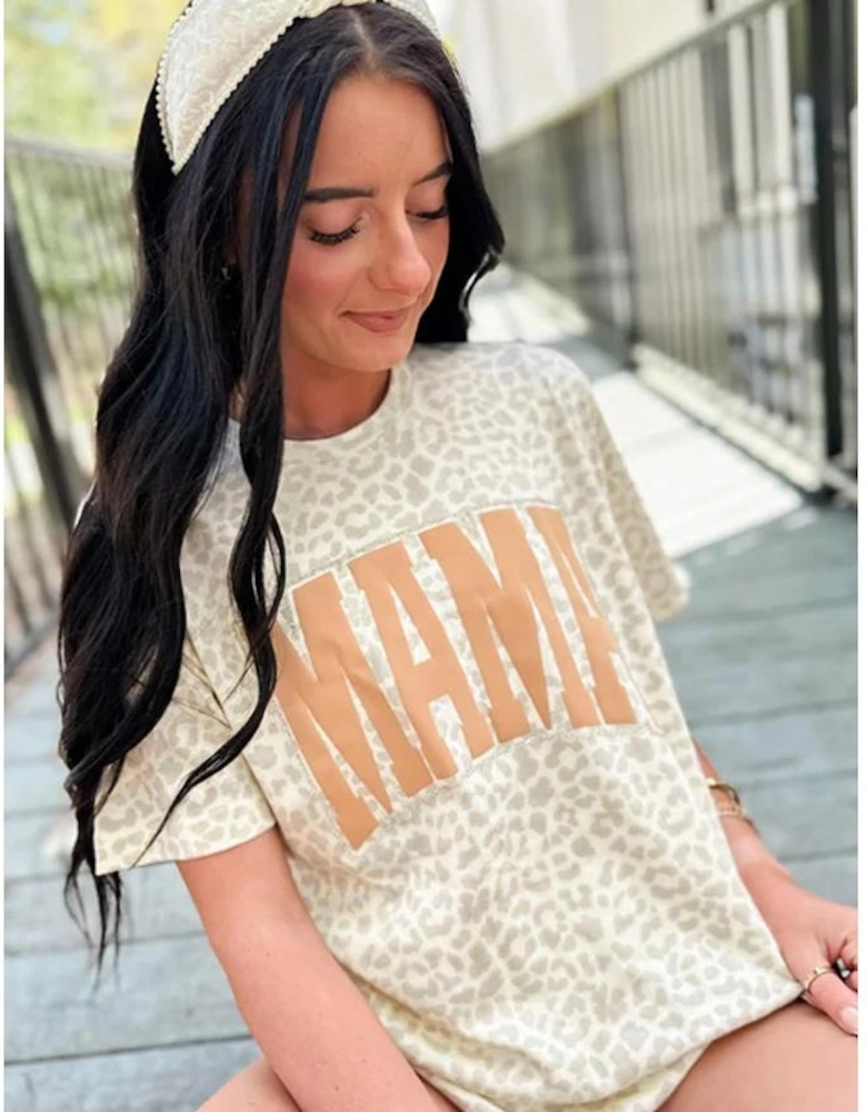 Yellow MAMA Letter Graphic Leopard Loose Tee