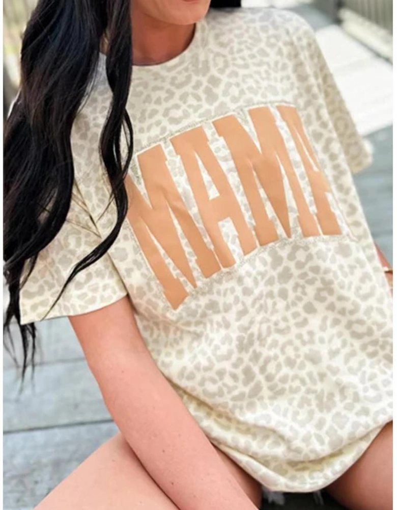 Yellow MAMA Letter Graphic Leopard Loose Tee