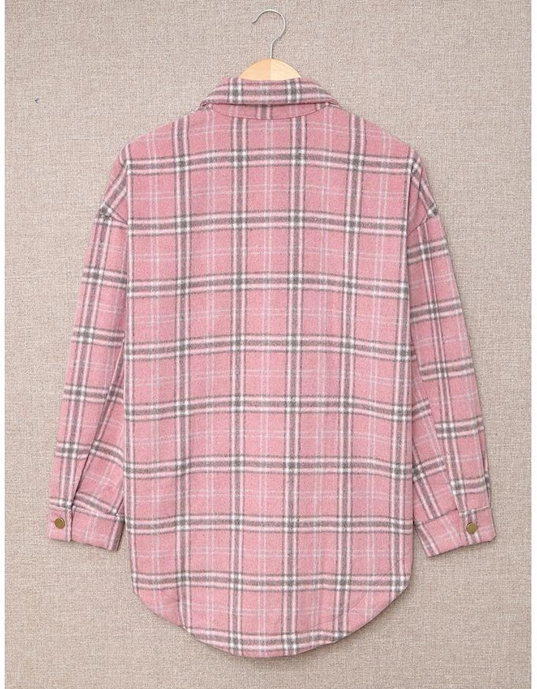Pink Plaid Pattern Buttoned Shirt Coat with Slits