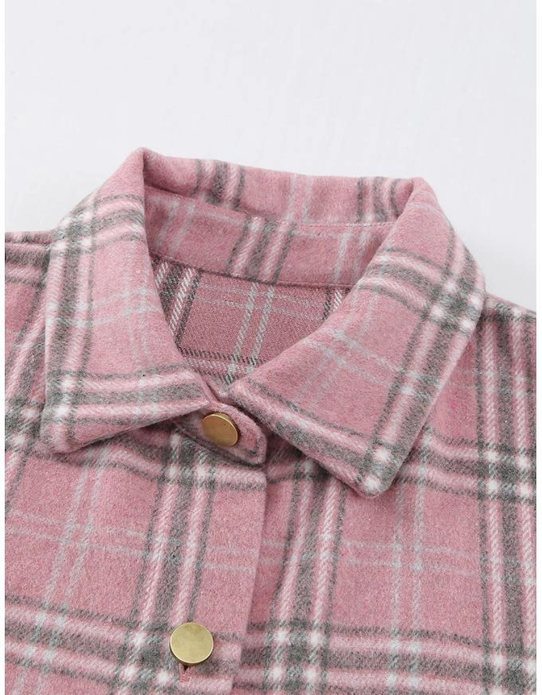 Pink Plaid Pattern Buttoned Shirt Coat with Slits