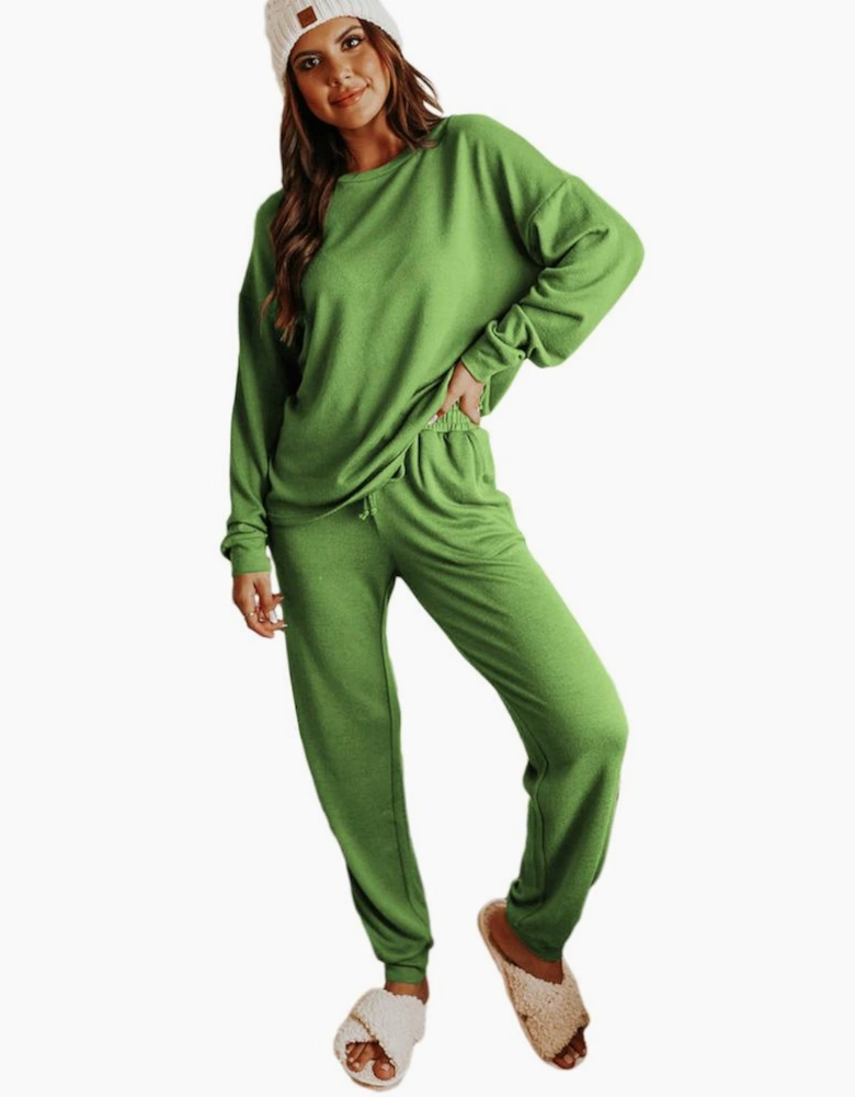 Spinach Green Long Sleeve Pullover and Jogger Pants Lounge Set