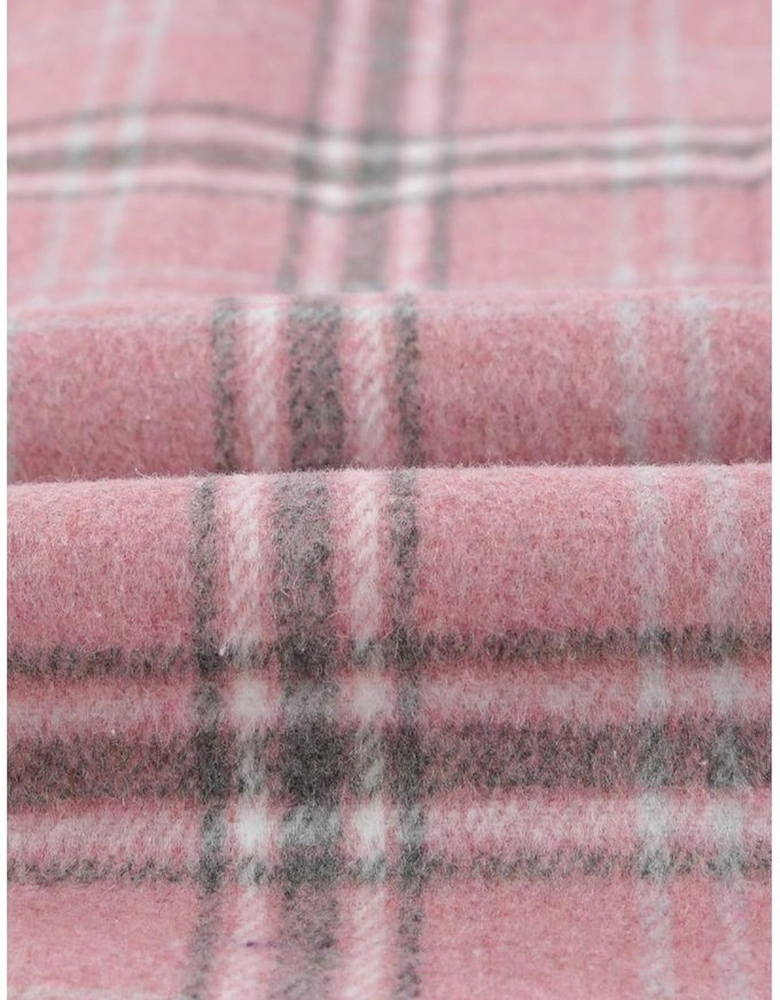 Pink Plaid Pattern Buttoned Shirt Coat with Slits