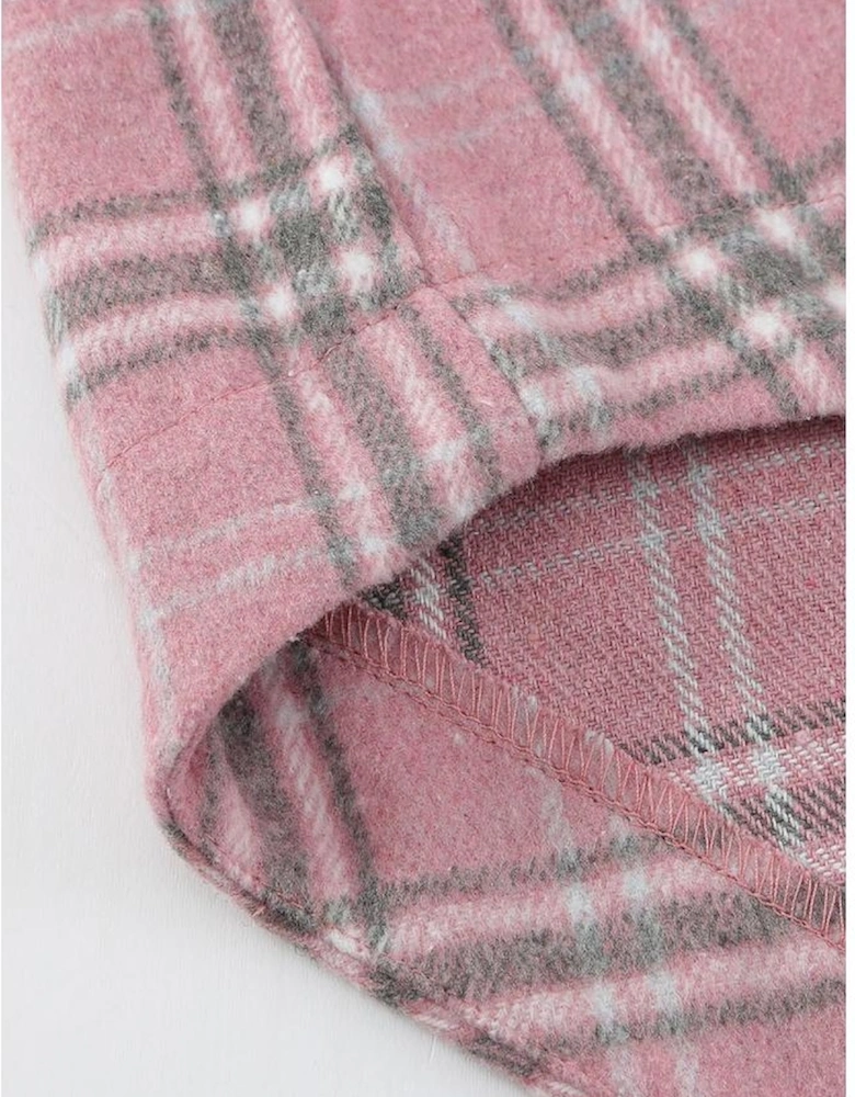 Pink Plaid Pattern Buttoned Shirt Coat with Slits