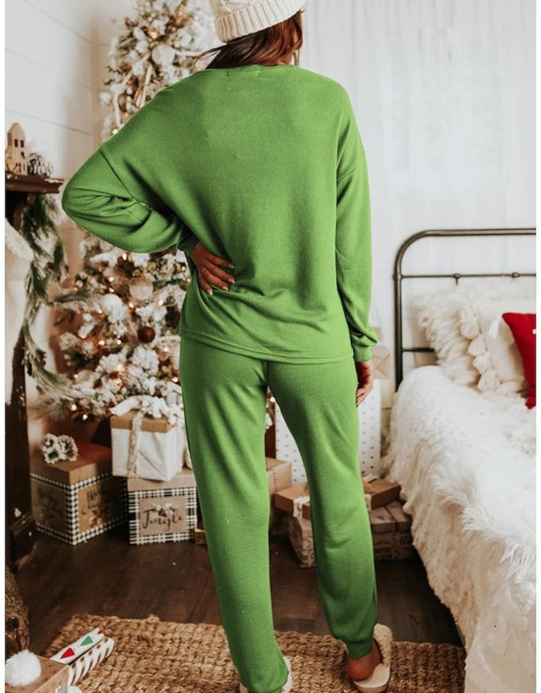 Spinach Green Long Sleeve Pullover and Jogger Pants Lounge Set