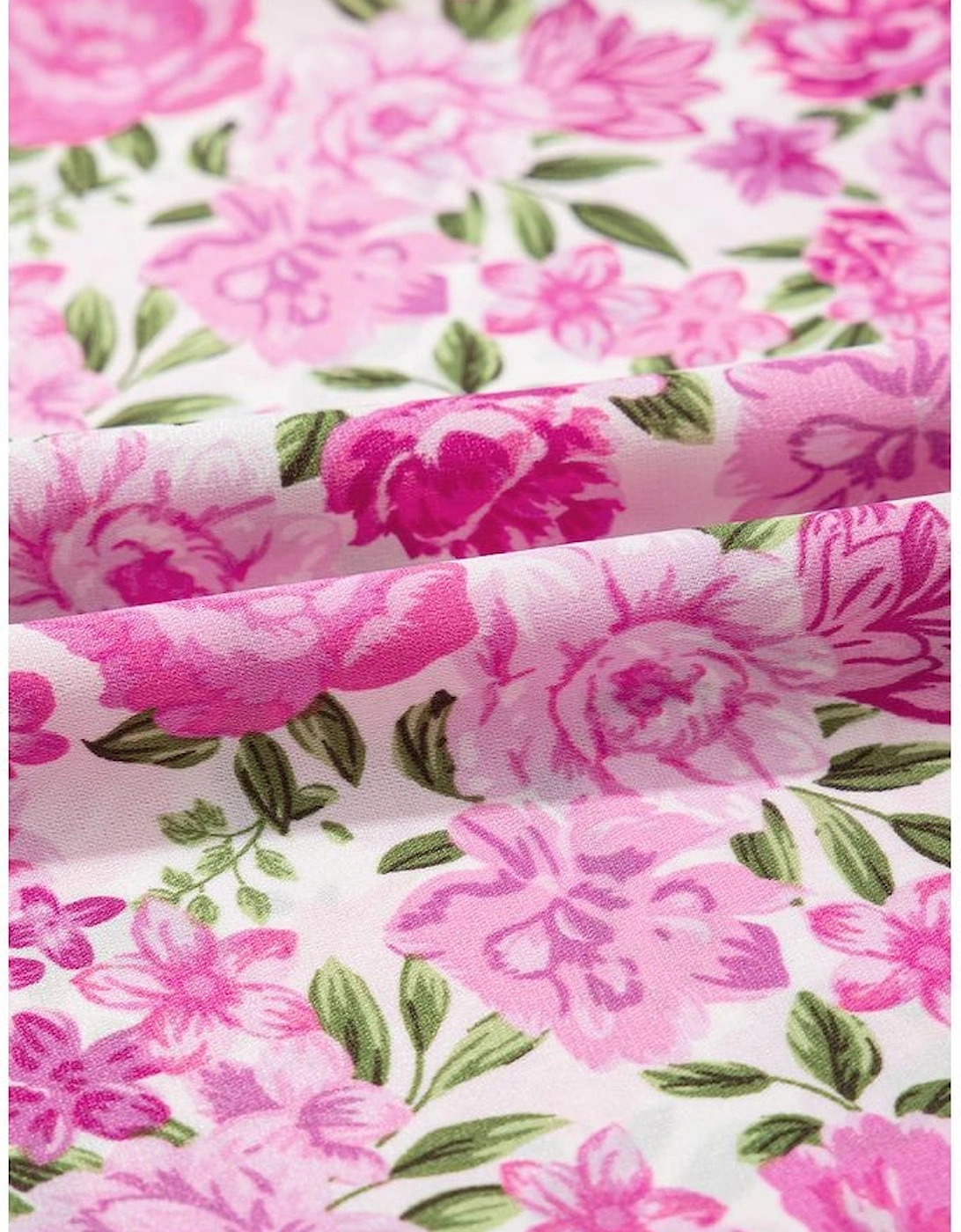 Pink Dainty Floral Smocked Puff Sleeve Flowy Long Dress