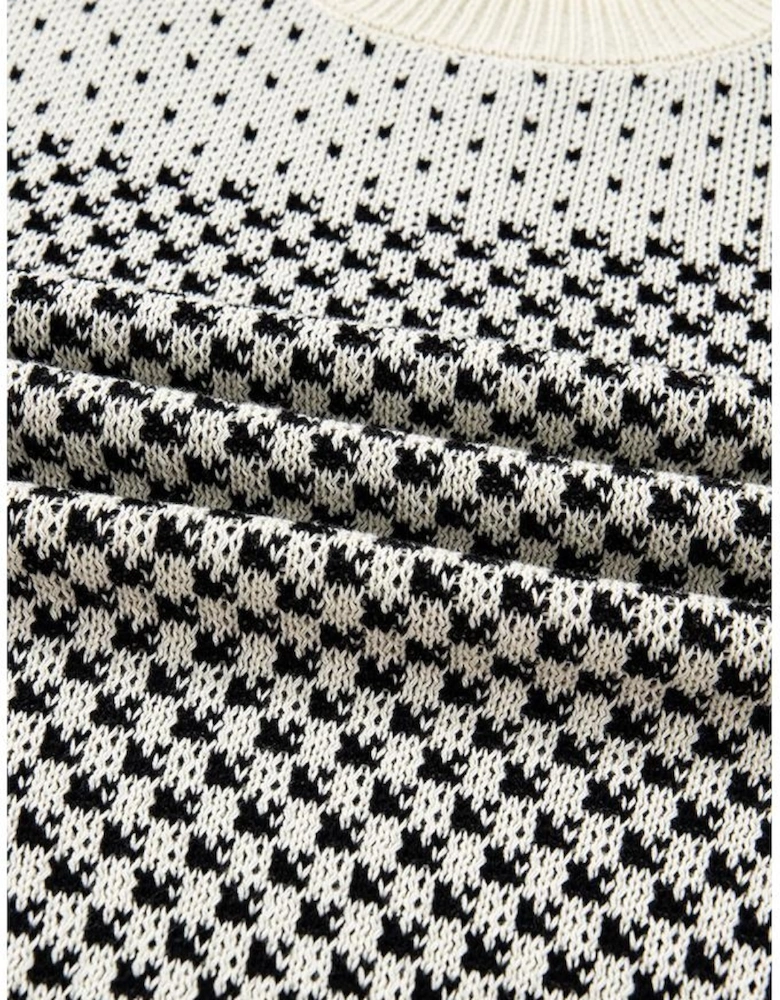 Black Contrast Color Pattern Lantern Sleeve Sweater