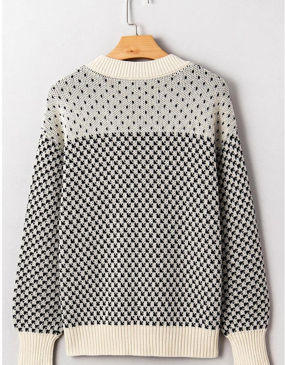 Black Contrast Color Pattern Lantern Sleeve Sweater