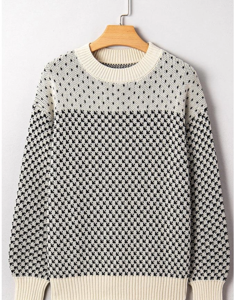 Black Contrast Color Pattern Lantern Sleeve Sweater