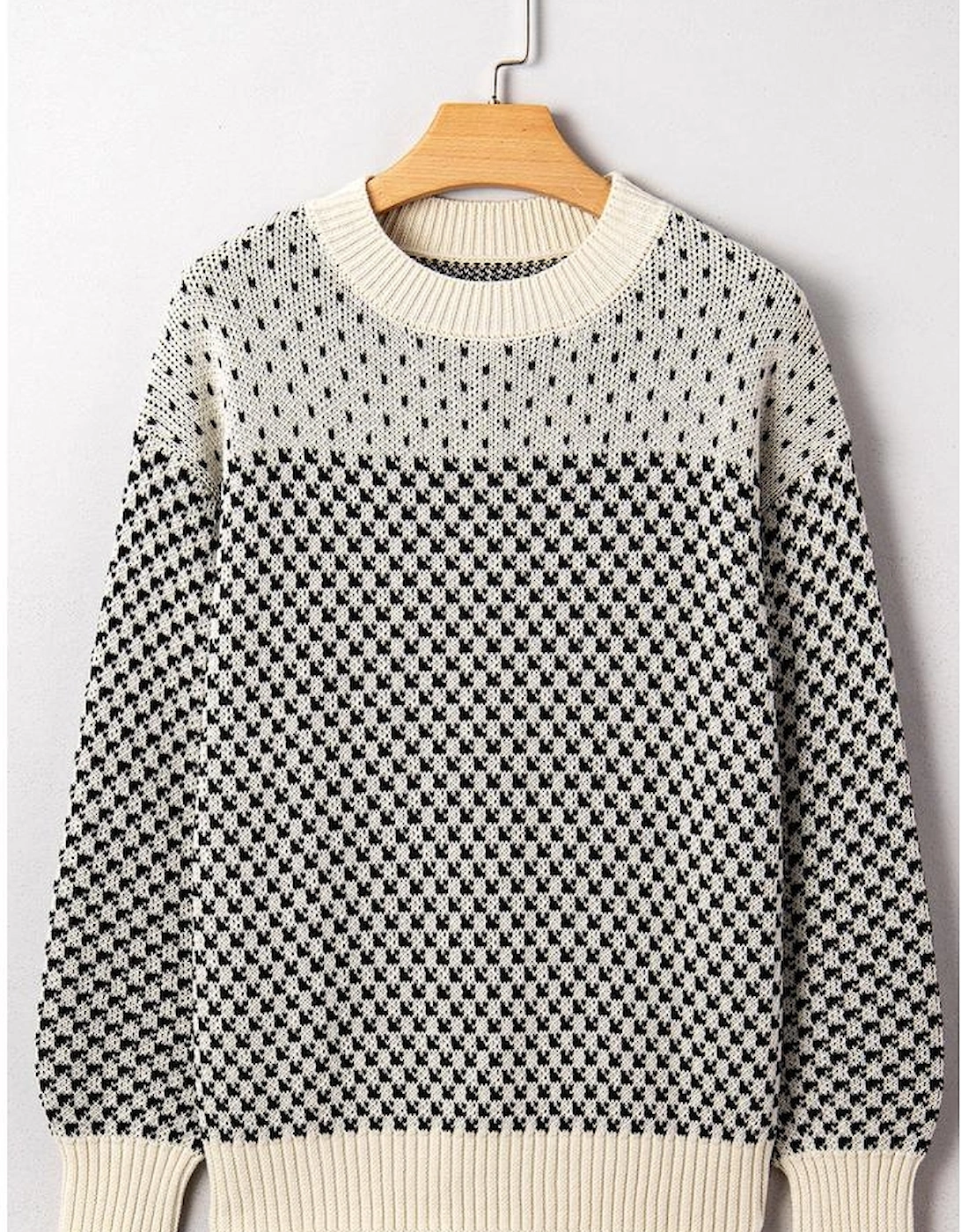 Black Contrast Color Pattern Lantern Sleeve Sweater