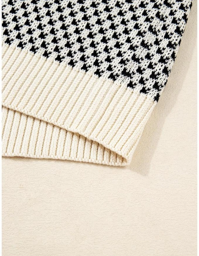 Black Contrast Color Pattern Lantern Sleeve Sweater