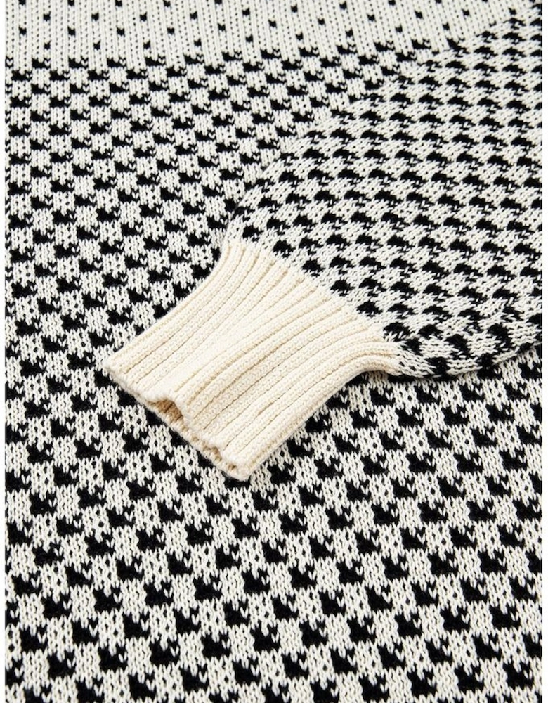 Black Contrast Color Pattern Lantern Sleeve Sweater