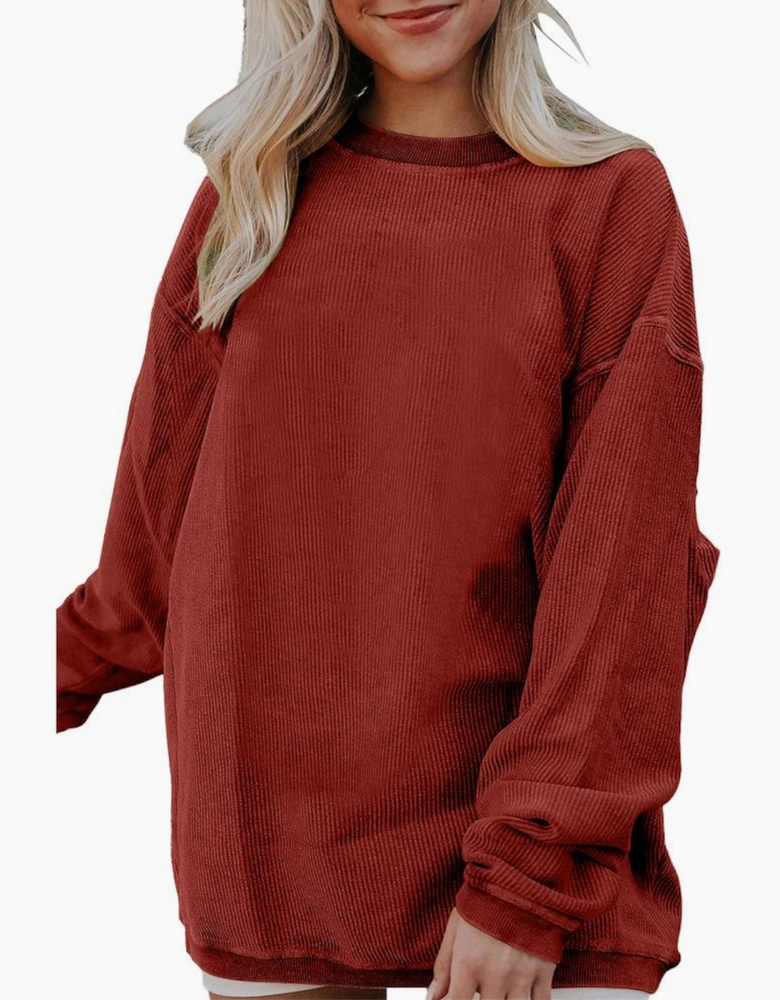 Racing Red Ribbed Corded Oversized Sweatshirt