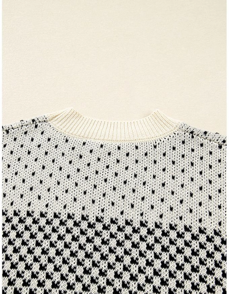 Black Contrast Color Pattern Lantern Sleeve Sweater