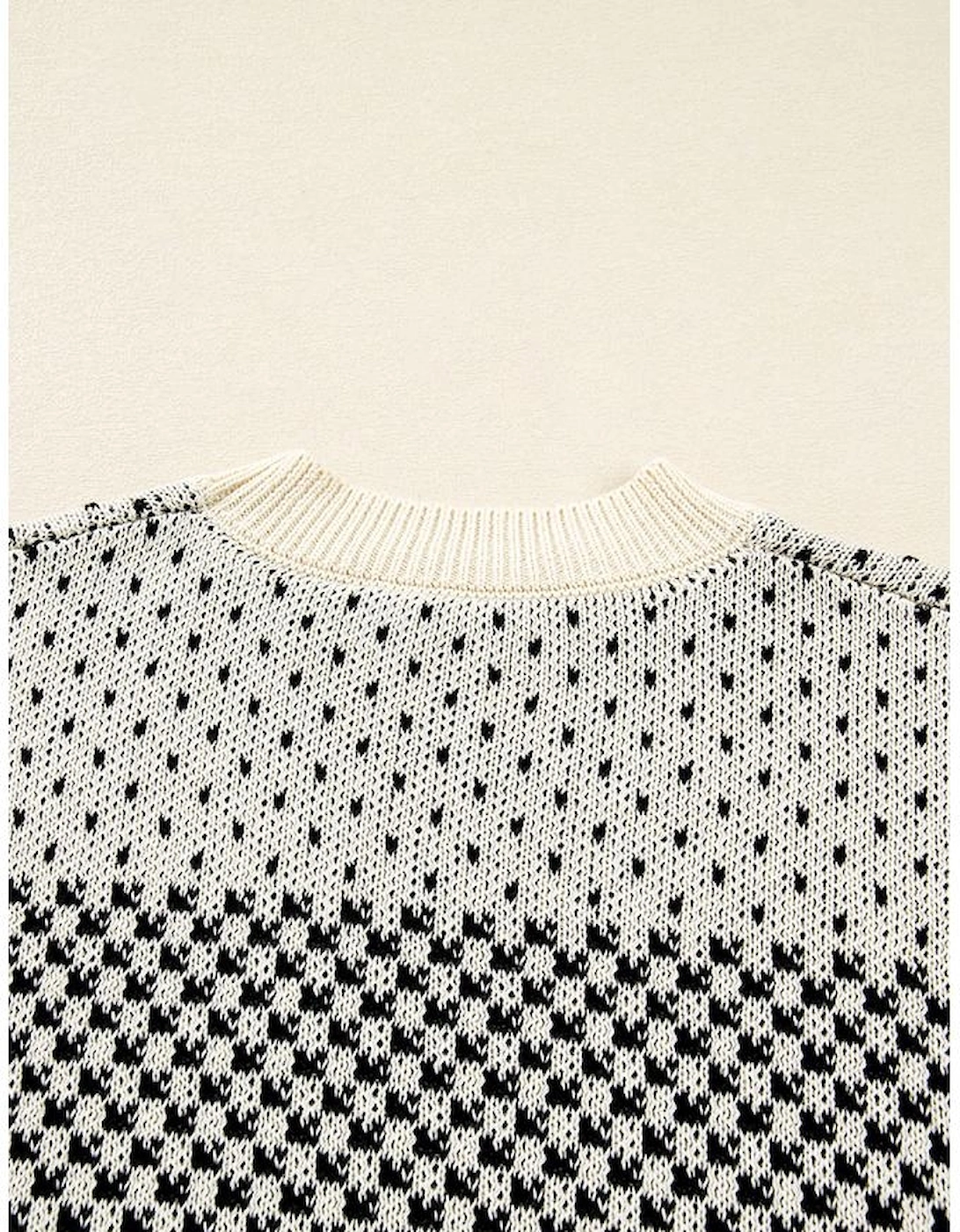 Black Contrast Color Pattern Lantern Sleeve Sweater