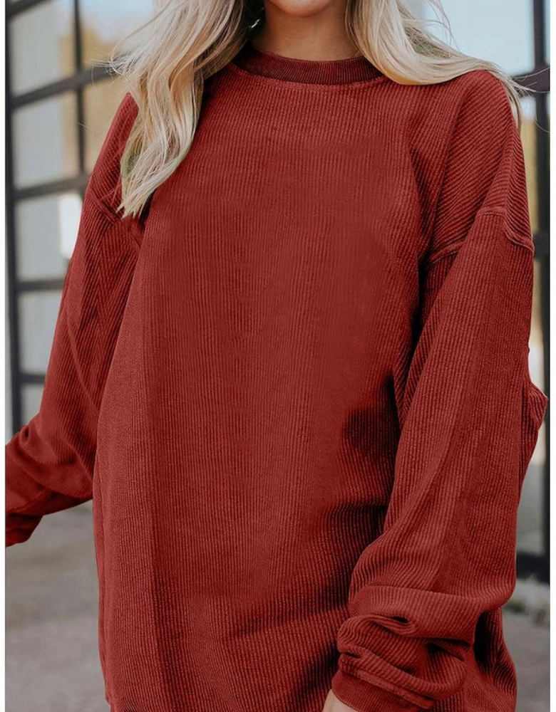 Racing Red Ribbed Corded Oversized Sweatshirt