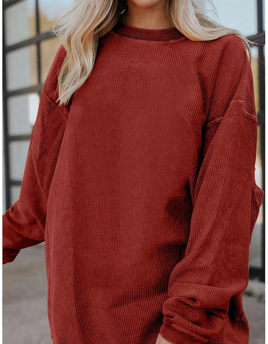 Racing Red Ribbed Corded Oversized Sweatshirt