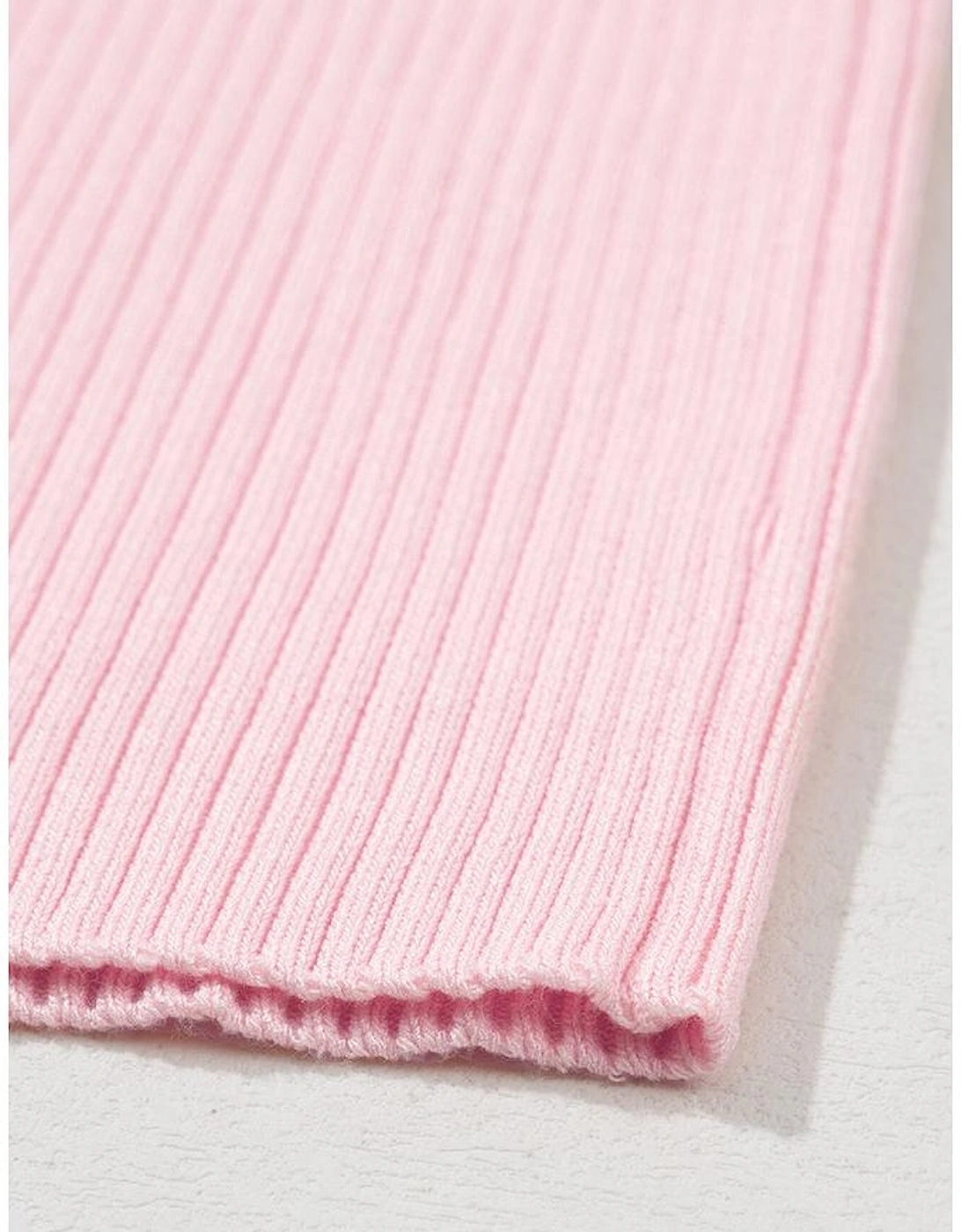 Pink Colorblock Edge Ribbed Knit U Neck Tank Top