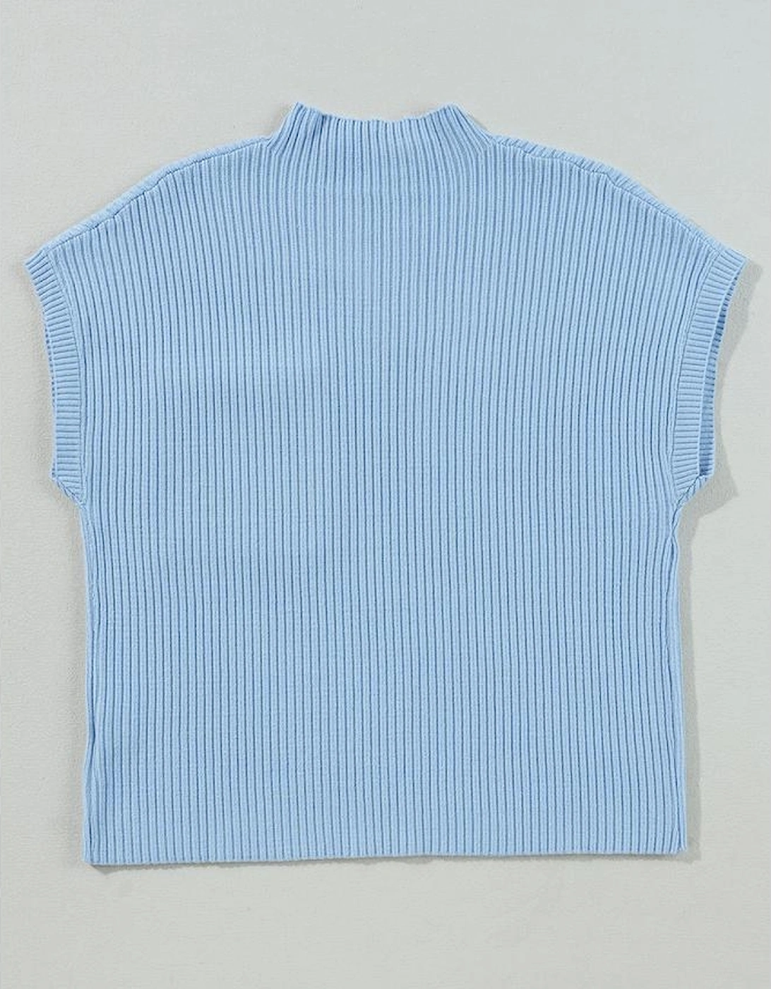 Beau Blue Patch Pocket Ribbed Knit Short Sleeve Sweater