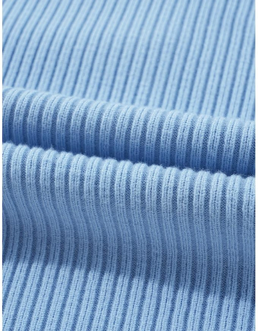 Beau Blue Patch Pocket Ribbed Knit Short Sleeve Sweater