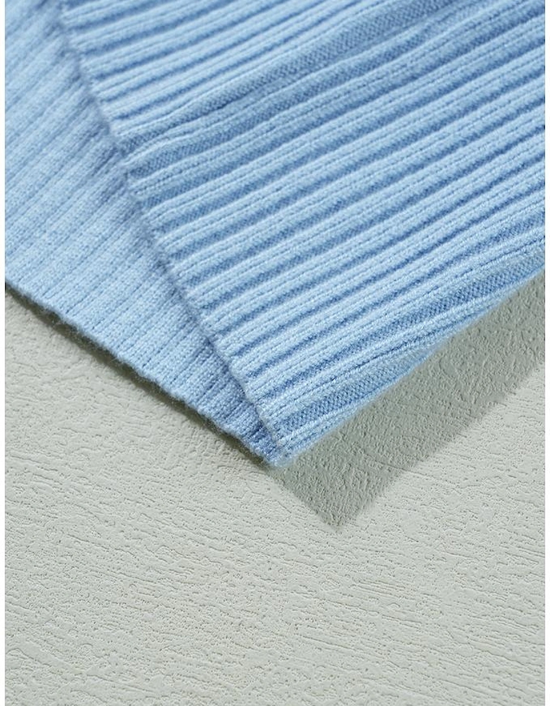 Beau Blue Patch Pocket Ribbed Knit Short Sleeve Sweater