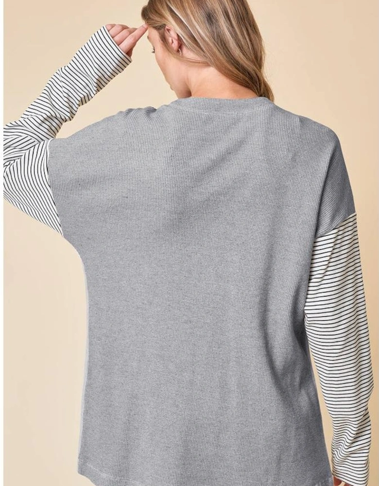 Black Stripe Colorblock Patchwork Open Front Cardigan with Pocket