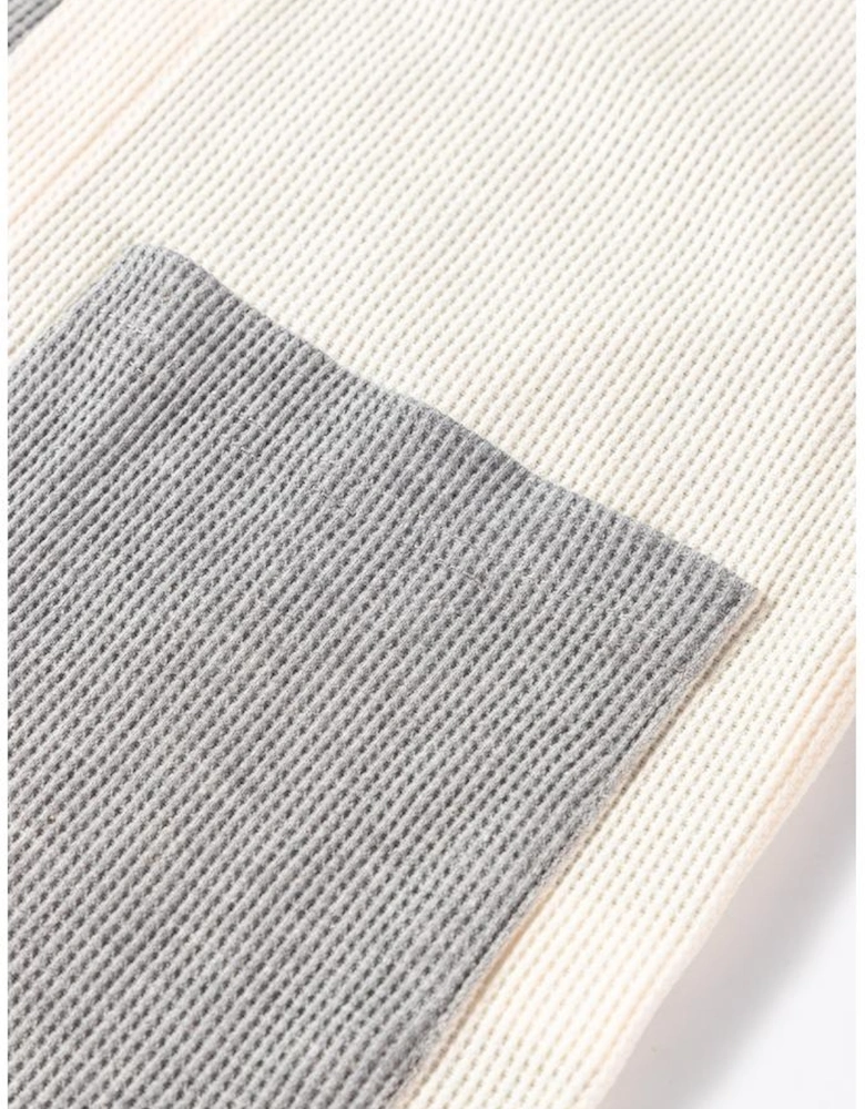 Black Stripe Colorblock Patchwork Open Front Cardigan with Pocket