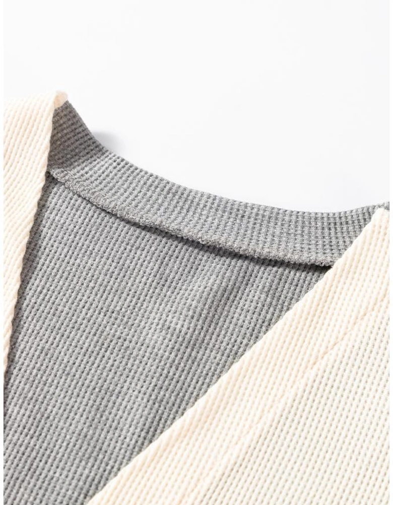 Black Stripe Colorblock Patchwork Open Front Cardigan with Pocket