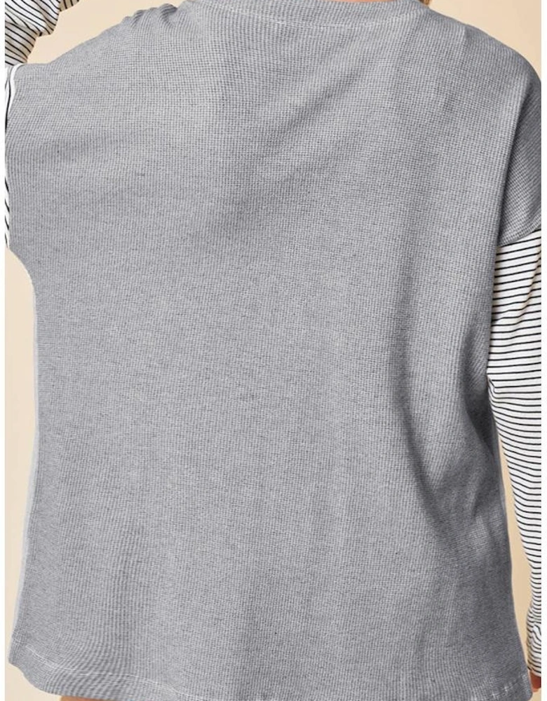 Black Stripe Colorblock Patchwork Open Front Cardigan with Pocket