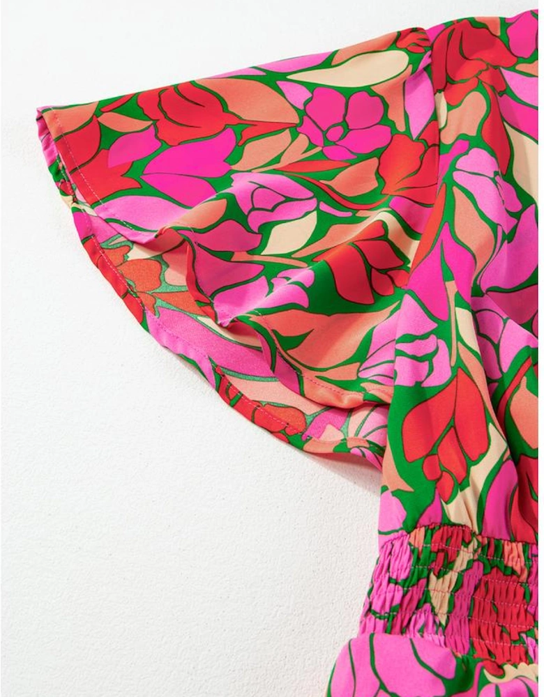 Rose Floral Short Sleeve Smocked Waist Maxi dress