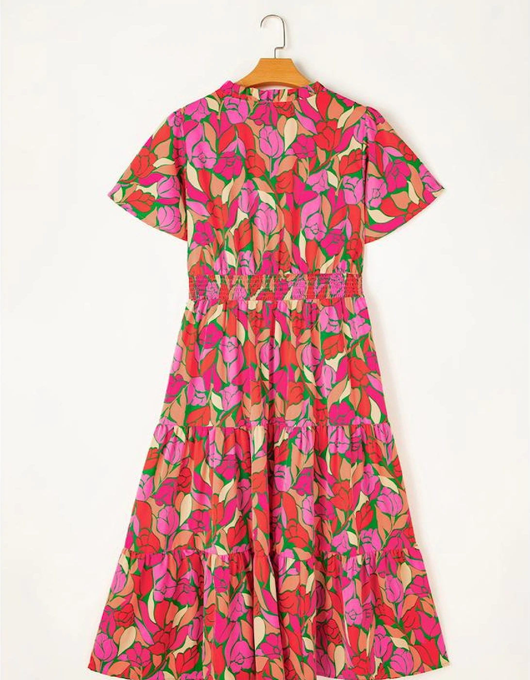 Rose Floral Short Sleeve Smocked Waist Maxi dress