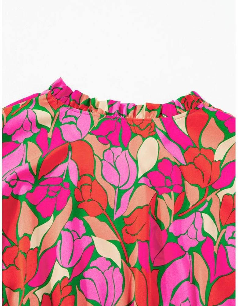 Rose Floral Short Sleeve Smocked Waist Maxi dress