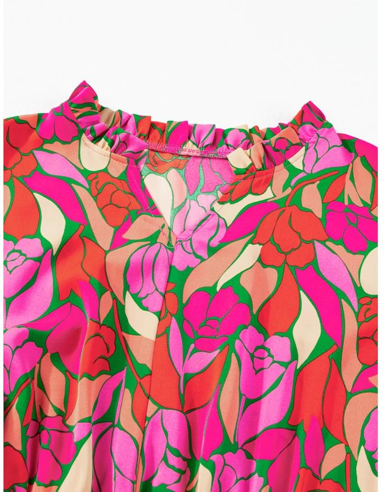 Rose Floral Short Sleeve Smocked Waist Maxi dress