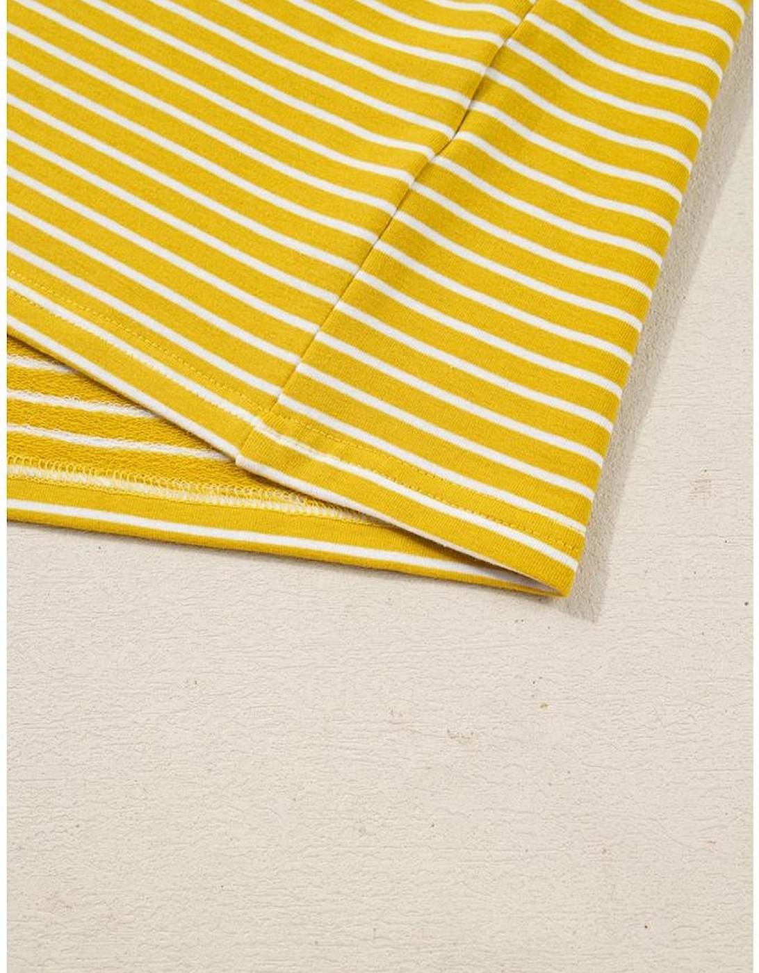 Yellow Stripe Striped Contrast Floral Sleeve Patchwork Plus Size Loose Top