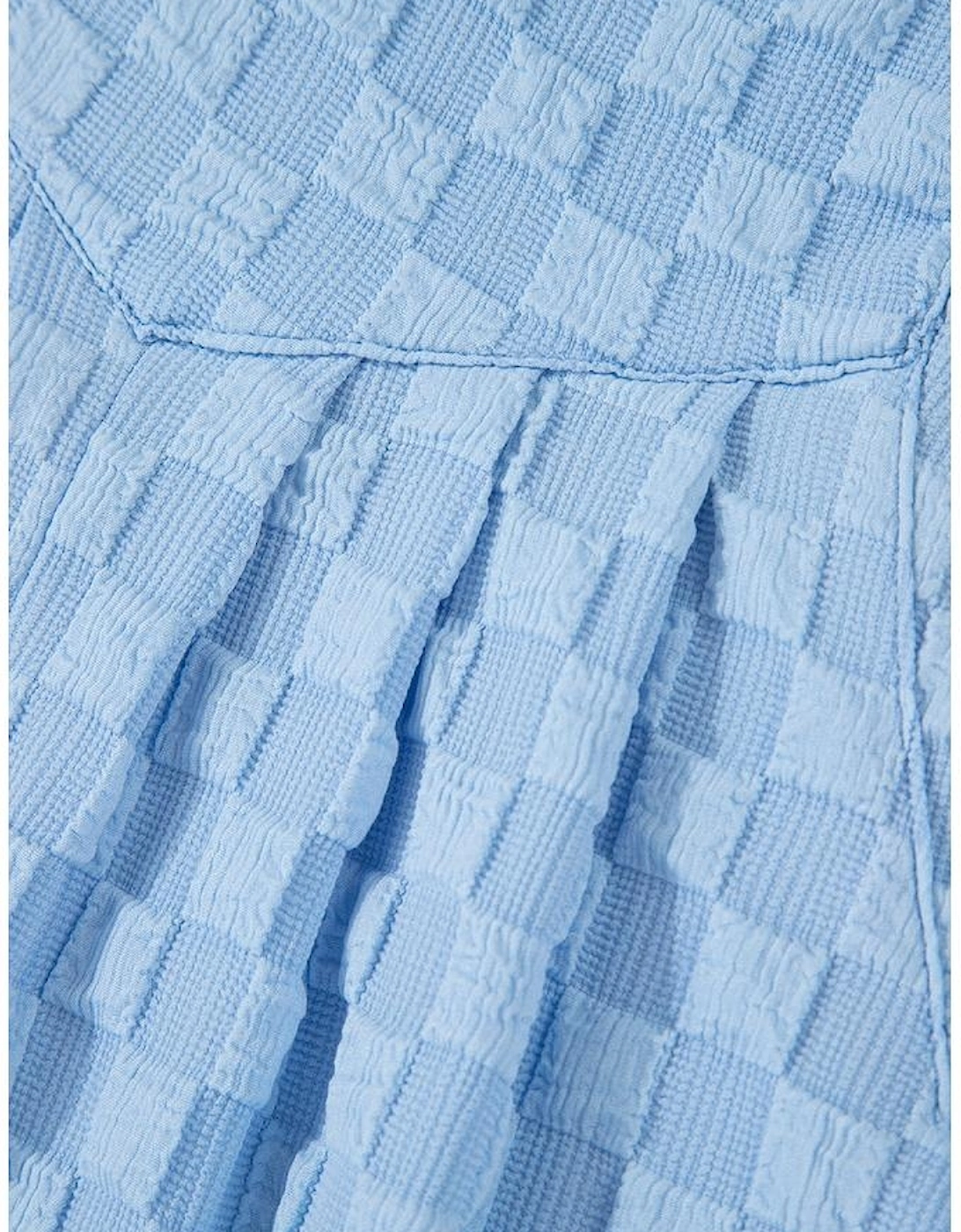 Beau Blue Checkered Pocketed High Waist Wide Leg Overall