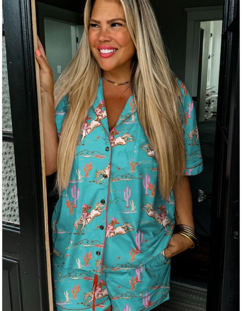 Aruba Blue Cowgirl Country Print Pajamas Set